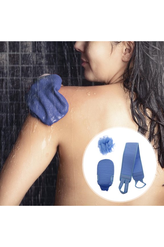 2-Piece Bath Back Scrubber Set with Exfoliating Gloves and Shower Sponge for Bathroom Use
