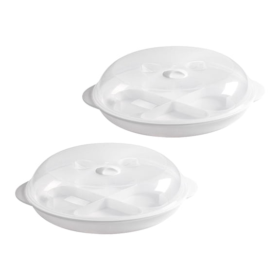 MERRYHAPY 2-Pack Microwave Set, Dishwasher Safe White PP Cookware for Easy Breakfast Cooking