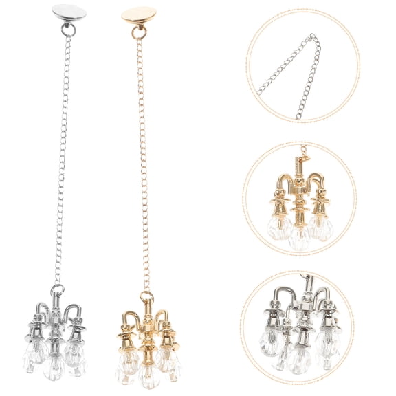 MERRYHAPY 2Pcs Dollhouse Lighting Fixtures Miniature Chandelier Model Alloy Mini Hanging Lamp Indoor Decoration