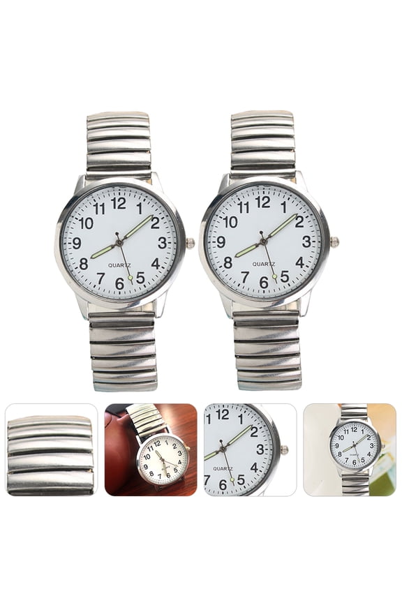 2Pcs Durable Wristwatch with Large Numbers Waterproof and Luminous for Women
