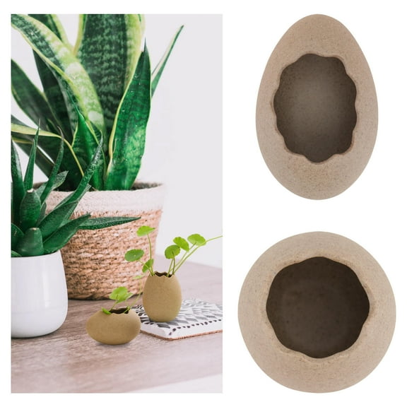 MERRYHAPY 2Pcs Eggshell Plant Vase Home Ornament Egg Shaped Ceramic Planter Non Slip Multi 13in