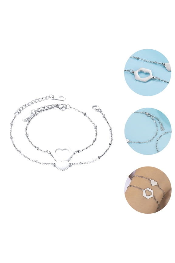 Couple Bracelet Stainless Steel Heart Shape Romantic Jewelry Accessory 2Pcs