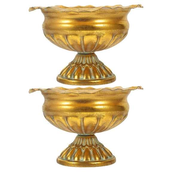 MERRYHAPY 2Pcs Flower Pot Urn Vase Golden Iron Storage and Planting Home Decor Wedding Centerpiece 11.8x5.9x3.9in