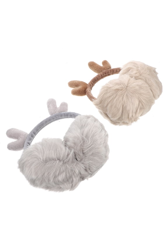 Winter Ear Muffs For Ladies Gray Furry 2Pcs 9X7In
