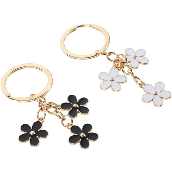 MERRYHAPY 2-Pack Metal Flower Charm Keychains, Stylish Hanging Key Chain Accessories for Women, Simple and Elegant Design