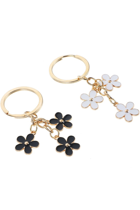 2-Pack Metal Flower Charm Keychains, Stylish Hanging Key Chain Accessories for Women, Simple and Elegant Design