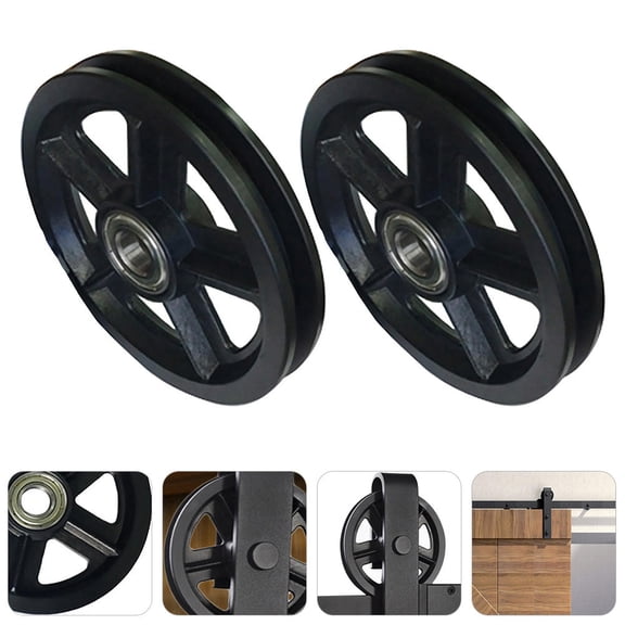 MERRYHAPY 2Pcs Large Door Roller Pulley Black Nylon Hanging Rail Wheel for Living Room and Barn Doors