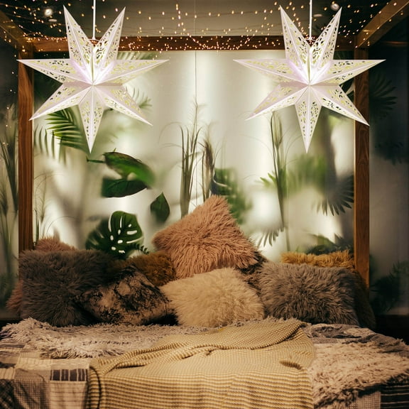 MERRYHAPY 2-Pack Star Shaped Paper Lantern Covers, Decorative Hanging Light Accessories for Home, Party, and Event Decoration