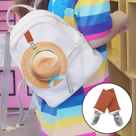 MERRYHAPY Multifunctional Brown PU Hat Clips with Zinc Alloy, Portable and Sturdy, 2 Pieces Set