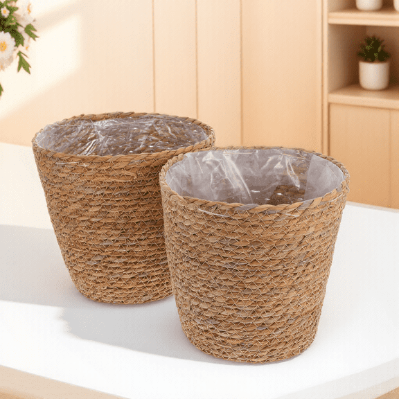 MERRYHAPY 2-Pack Seagrass Storage Baskets Brown Multiuse Planter Covers for Patio Kitchen and Home Organization