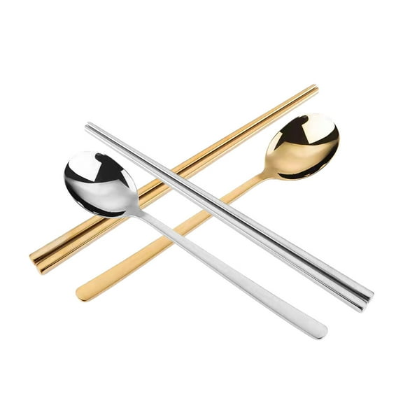 MERRYHAPY Korean Tableware Set 2 Sets Stainless Steel Spoon and Chopsticks with Polished Edges Flatware