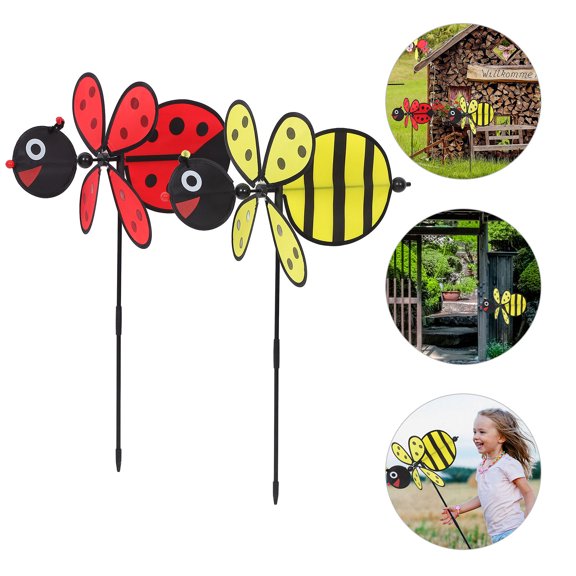 MERRYHAPY 2pcs Bee Fabric Windmills For Durable Wind Spinner Garden Decorations Red Yellow Lightweight Portable Windmill