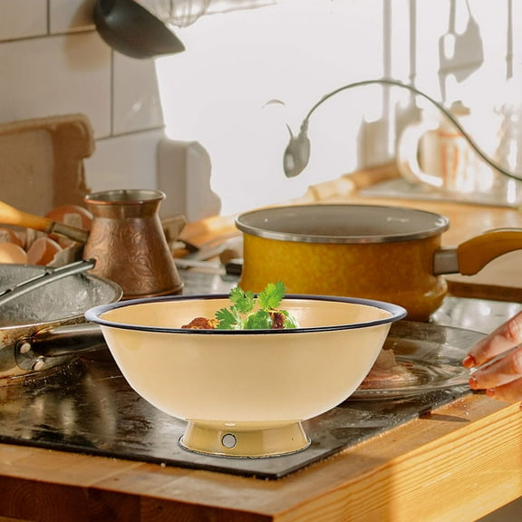 MERRYHAPY Yellow Enamel Tableware Set, Retro Style, Multi-Purpose, 2 Pieces for Everyday Use