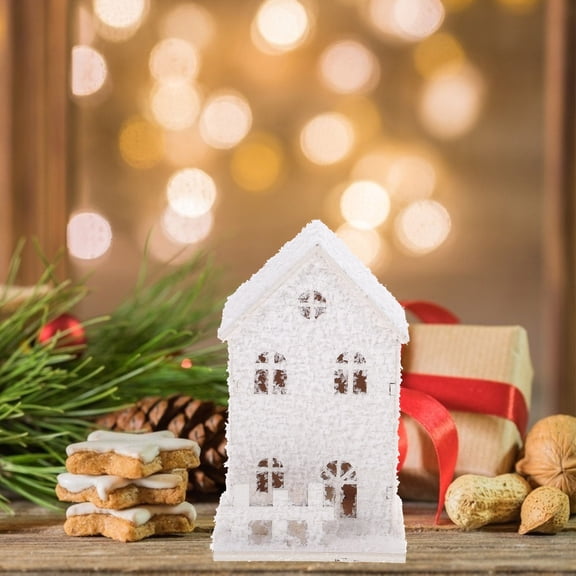 MERRYHAPY 2pcs Mini Wooden Christmas Village Houses Holiday Home Decor for Christmas Party Decoration