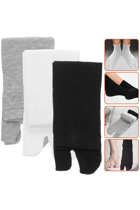 3 Pairs Tabi Toe Socks for Men and Women, Black White Grey, Comfortable Casual Cotton Blend Socks