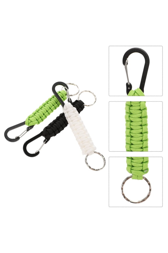 3Pcs Black Outdoor Camping Key Chains with Carabiner Clips for Hiking and Survival