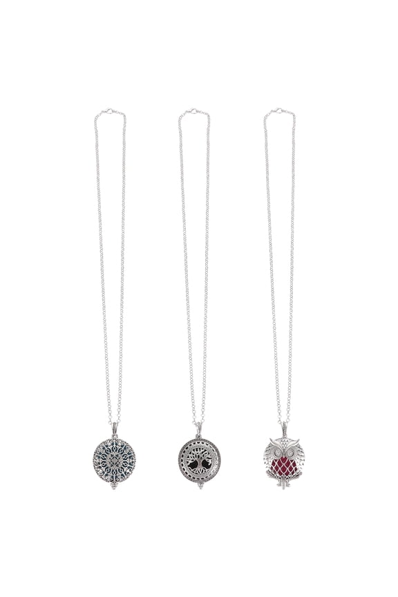 3-Pack Stainless Steel Aromatherapy Diffuser Necklaces for Essential Oils, for Women and Men