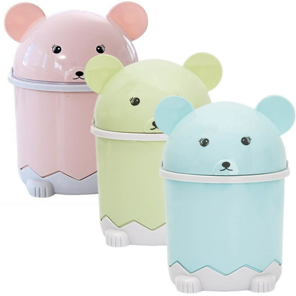 MERRYHAPY 3Pcs Small Trash Bin with Cover Assorted Colors Lovely Design for Desktop