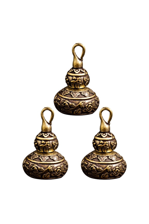 Gourd Shaped Keychain Pendants, Coffee Colored, Sturdy Copper for Decoration