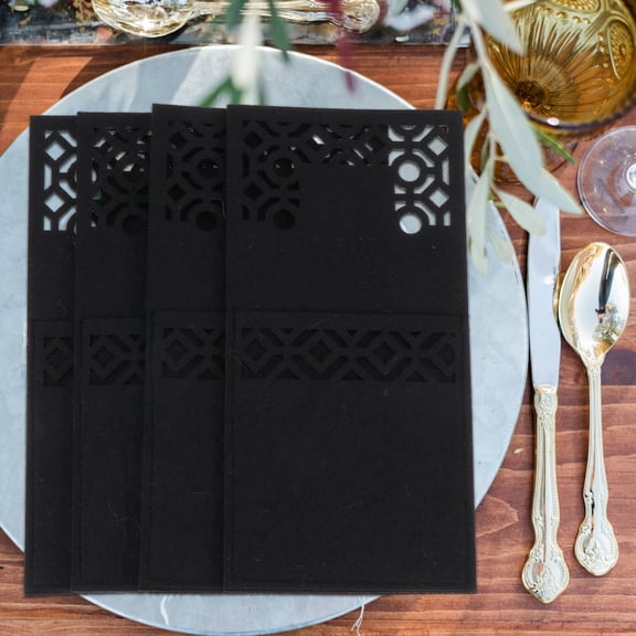 MERRYHAPPY Black Christmas Tableware Bags Non-Woven Cutlery Covers Elegant Silverware Holders for Holiday Dining