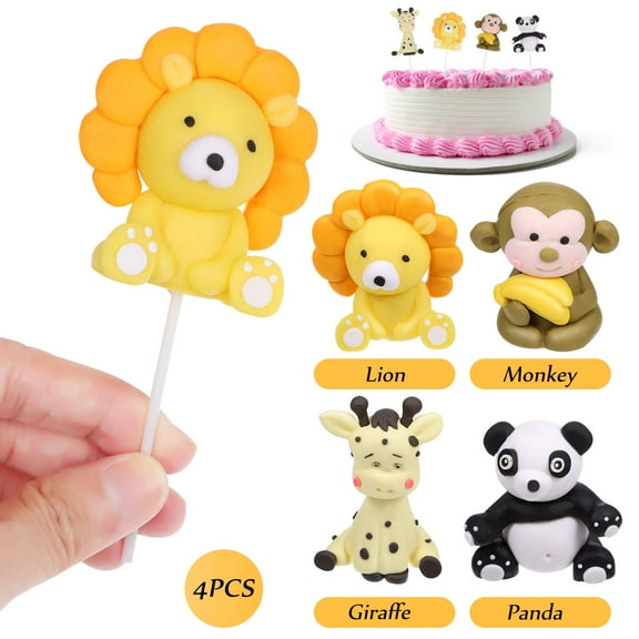 MERRYHAPY 4-Pack Assorted Color Giraffe Cupcake Picks for Jungle Theme Birthday Cake Decorations and Party Supplies