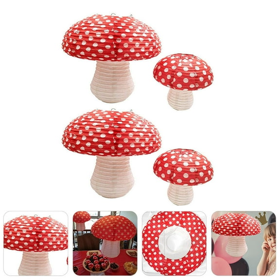 MERRYHAPY 4Pcs Assorted Color Paper Mushroom Lanterns Hanging for Outdoor Activities