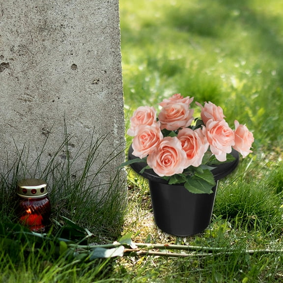MERRYHAPY 4Pcs Cemetery Vase Insert Black Plastic Grave Flower Vase for Memorial Use