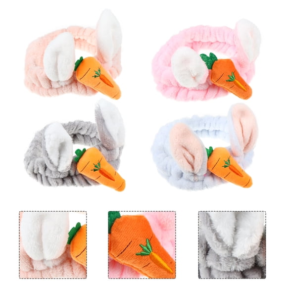 MERRYHAPY 4Pcs Elastic Bunny Ear Hair Band Coral Fleece Headwrap for Secure Hair Holding