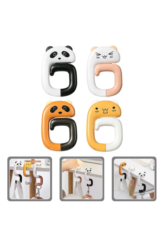 4Pcs Panda Hook Key Chain Desktop Purse Hanger Bendable Foldable For Kitchen Bedroom Bathroom Desk