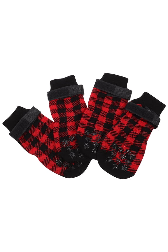 4-Pack Dog Socks with Non- Grips, Dark Red, Comfortable Pet Socks for Outdoor and Indoor Use, Christmas