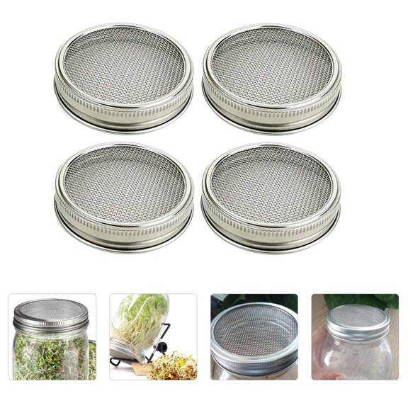 MERRYHAPY 4-Pack Stainless Steel Sprouting Lids with Fine Mesh Filter for Home Use and Kitchen Jar Gardening