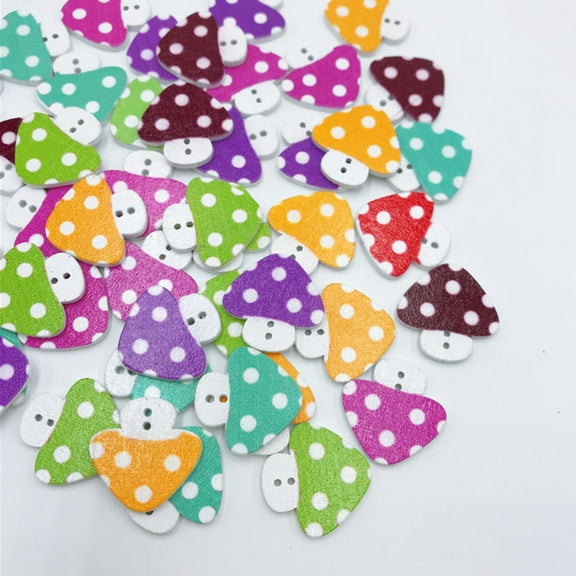 50pcs Wooden Mushroom Buttons 23mm Cartoon Style Sewing Embellishments for Clothing Scrapbook Jeans Blouse Mixed Colors