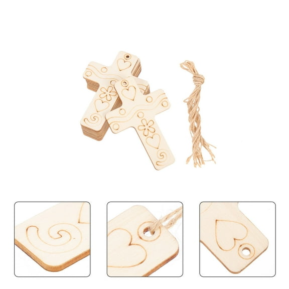 MERRYHAPY Wood Slices with Khaki Cross Design, Natural Wood Pieces for Crafts and Creative Projects, 50 Sets