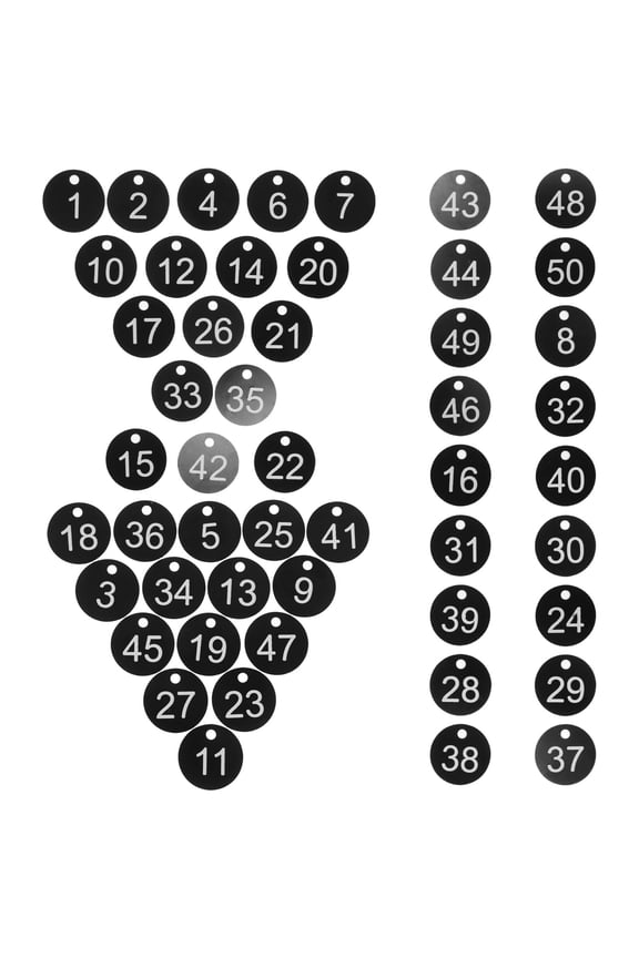 50Pcs Key Chain Labels Black Plastic Number Tags with Holes for Home Use Key Organization