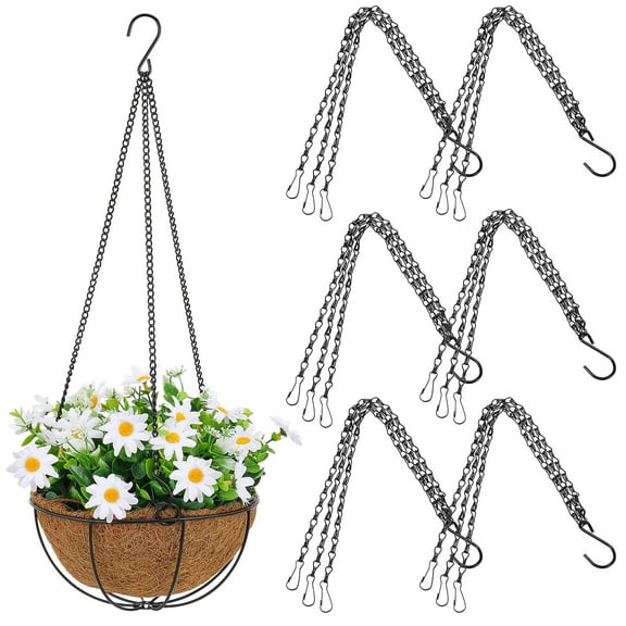 MERRYHAPY 6Pcs Hanging Plant Chains with Hooks Black Metal Garden Basket Hangers for Home
