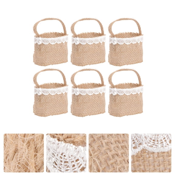 MERRYHAPY 6Pcs Brown Linen Bridal Shower Favor Bags Wedding Candy Bags Party Supplies