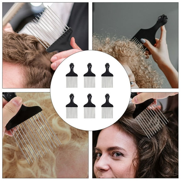 MERRYHAPY Metal Teeth Hair Picks Black ABS Handle Practical for Styling 6Pcs
