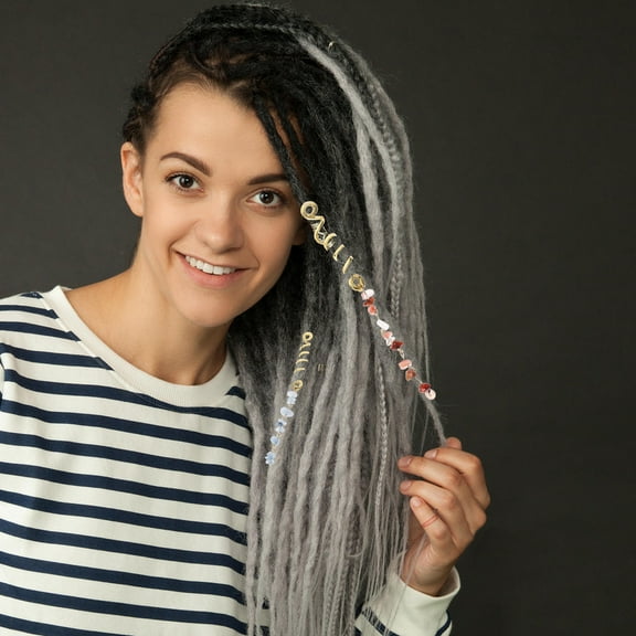 MERRYHAPY 6Pcs Natural Stone Dreadlock Cuffs Hair Jewelry Accessories for Braids and