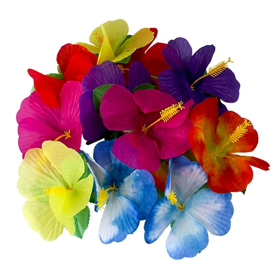MERRYHAPY 72pcs Hawaiian Hibiscus Fabric Artificial Flowers Tropical Tabletop Decor Confetti for Jungle Party Beach Wedding Favors Assorted Colors