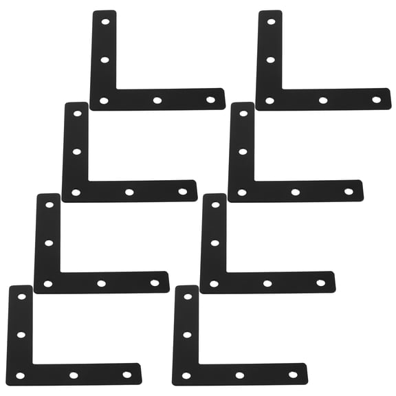 MERRYHAPY 8Pcs Heavy Duty Black L Brackets for Wood Furniture with Rust Resistant Metal Corner Braces
