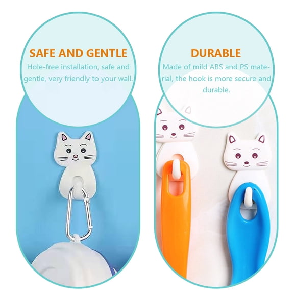 MERRYHAPY 9-Piece White Cat Wall Hooks ABS Material Bathroom Towel Holder Storage Hanging Hooks