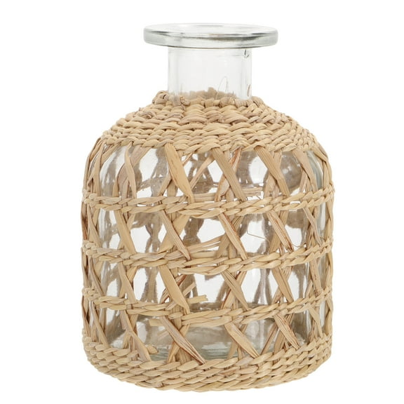 MERRYHAPY Aromatherapy Bottle with Woven Vase Light Brown Home Table Decor Diffuser