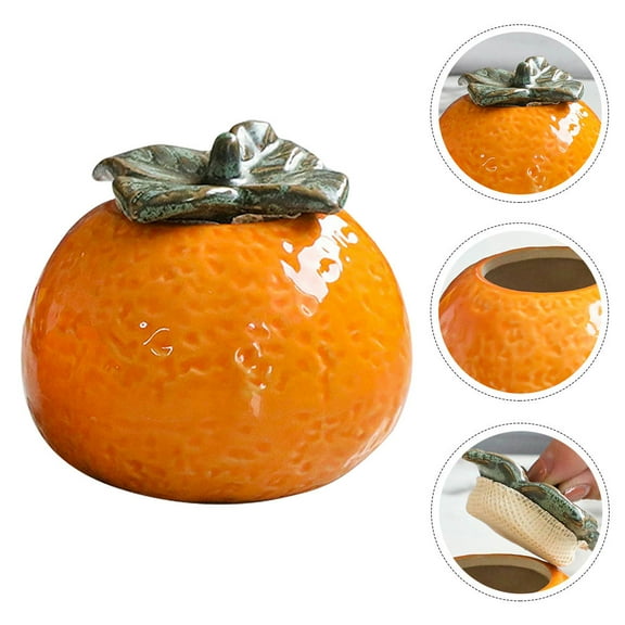 MERRYHAPY 1Pc Orange Fruit Shape Ceramic Tea Storage Jar with Sealing Lid