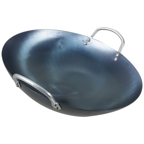 MERRYHAPY Heavy Duty Iron Wok Pan with Wooden Handle for Gas Stove Cooking and Stir Fry