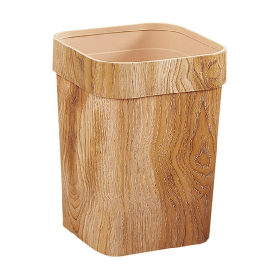 MERRYHAPY Chocolate Plastic Trash Can with Simple Wood Grain Pattern for Home Use 12.5 Inches