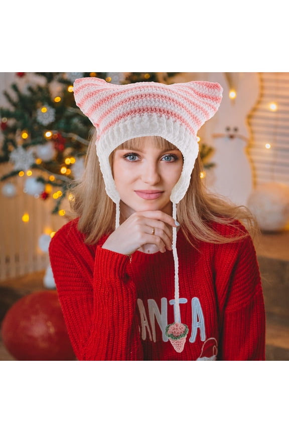 Fashionable Cat Ear Crochet Beanie Hat with Soft Knit Material for Autumn Outdoor Activities