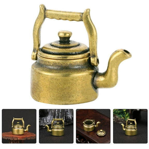 MERRYHAPY Decorative Teapot Golden Brass Miniature Teapot Shape Collectible 1Set