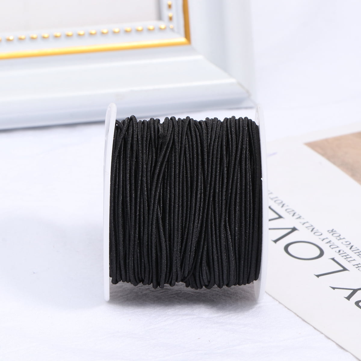 MERRYHAPY Black Elastic Cord 5000cm x 0.12cm Stretch Round String for ...