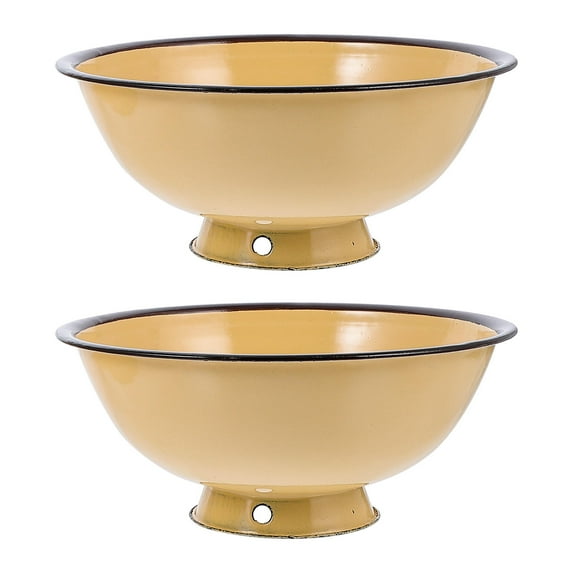 MERRYHAPY Set of 2 Yellow Enamel Round Multipurpose Bowls for Kitchen, Home, Cooking, Serving, and Stylish Use