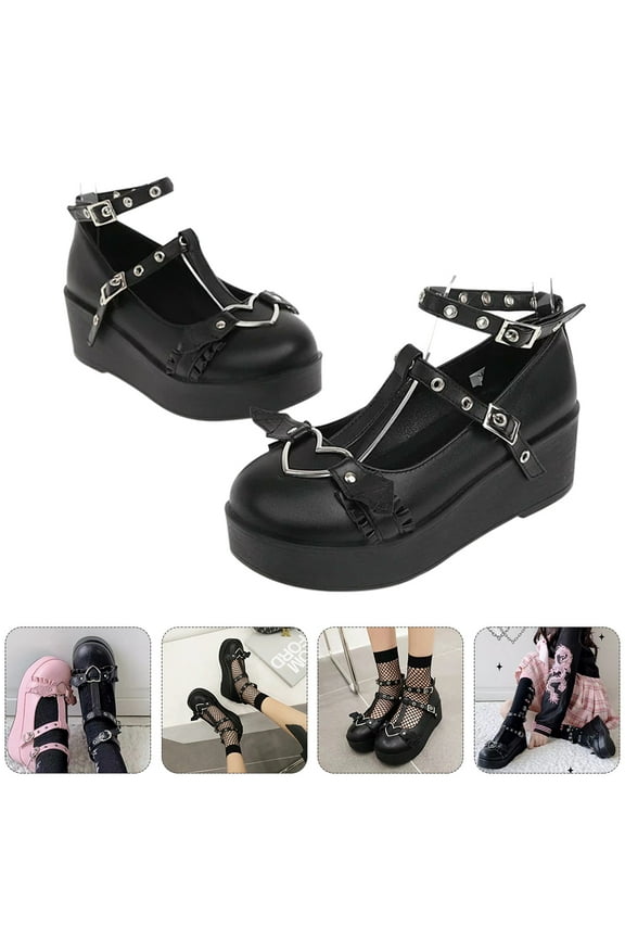 1 Pair Black Round Toe Shoes with Thick Sole, Comfortable Skin-Friendly Material, Simple Stylish Design for Everyday Wear